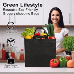 Black Reusable Totes Bag W/ Reinforced Handles Non Woven Bulk Shopping Bags