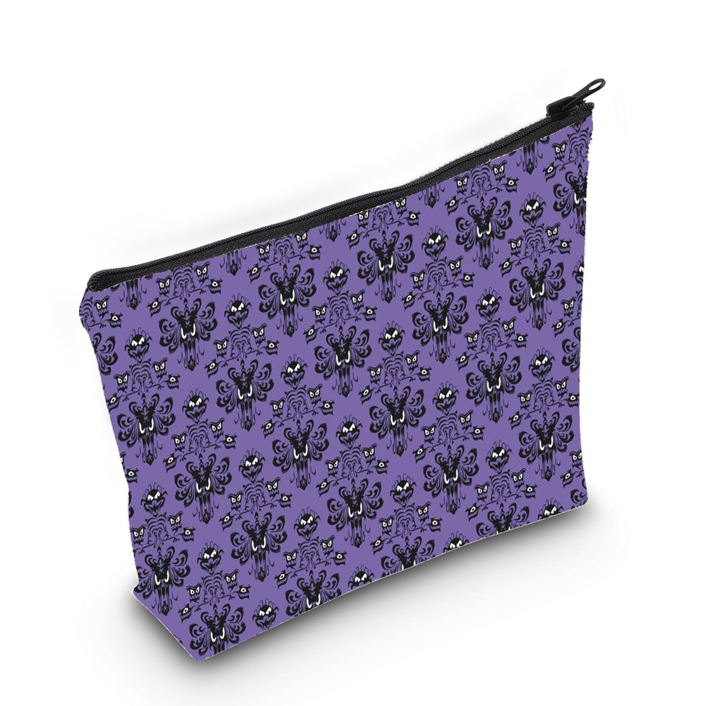 LEVLO Haunted Horror Makeup Bag – Spooky Purple Zipper Pouch –