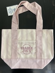 Trader Joe’s Striped Mini Canvas Tote Bag Pink/White 13x11x6 in New