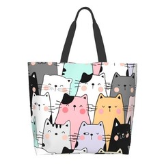 Cat Tote, Cute Large Shoulder Bag, Casual Reusable Handbag, Women, Shopping