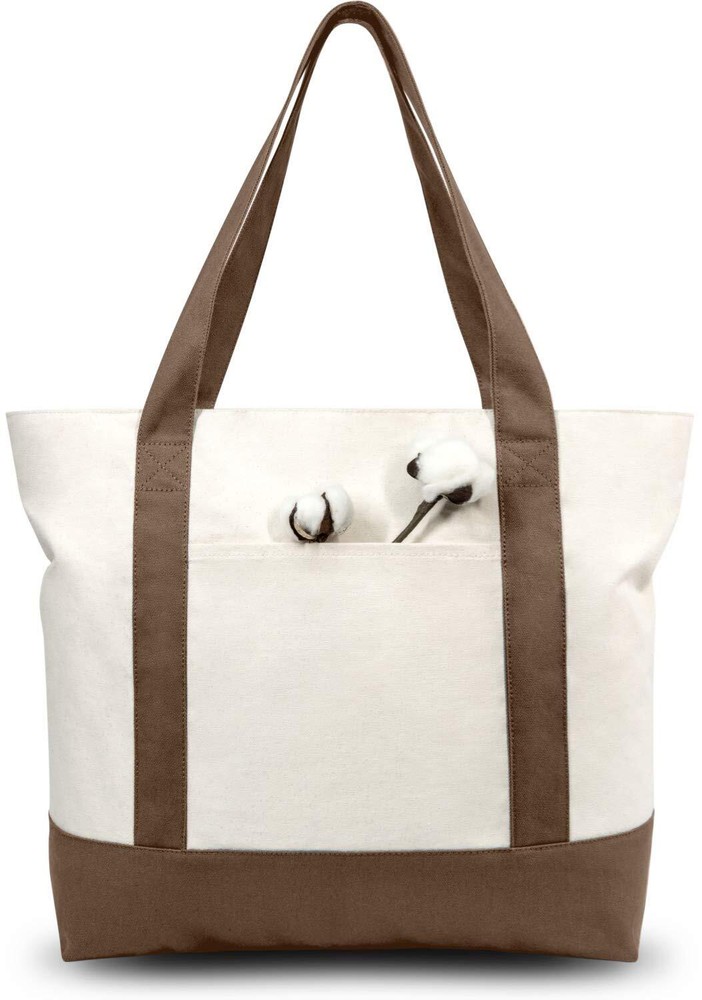 Stylish Canvas Tote Bag with an External Pocket Top Zipper Closure Daily Esse…
