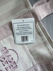 Trader Joe’s Reusable Tote Bag Pink/Beige Stripe 35 qt Cotton/Poly 13x10x6