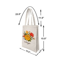 12″L x 15″H Reusable Canvas Grocery Bag Shopping Roses Tote Bag Flower Carrier