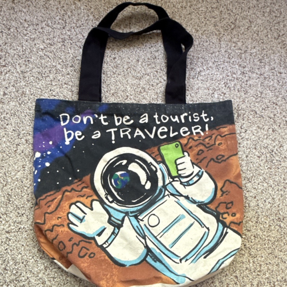 Foldable Canvas Reusable Shopping Bag Astronaut Design All-Over Pattern