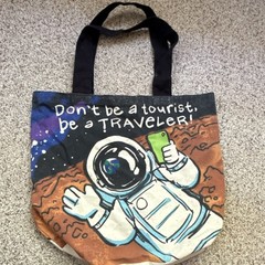 Foldable Canvas Reusable Shopping Bag Astronaut Design All-Over Pattern