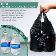 Durable 11”x6”x21” Black Thank You Grocery Bags – 100 Count for Versatile Use
