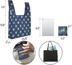 Reusable Shopping Bags 6 Pack, Heavy Duty Tote, Fits in Pocket, Multicolor