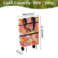 Folding Shopping Bag with Wheels 66lb Reusable Collapsible Grocery Cart White