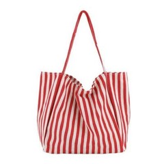 2 Pcs Lightweight Soft Casual Striped Canvas Shopping Tote Bags with Inner