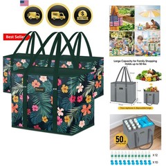 3Pk Reusable Grocery Bags, Foldable Shopping Bags for Groceries with Reinforc…