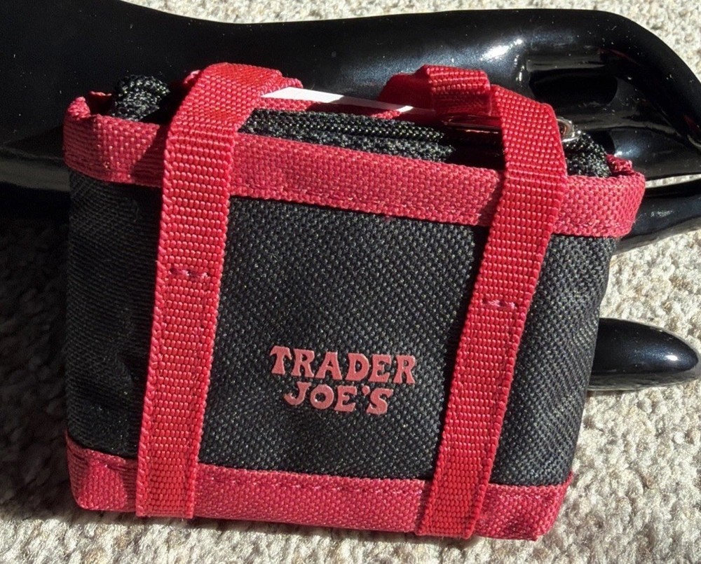 Trader Joe’s Black Red Micro Tote With Grocery Bag 2 In 1 Mini Limited Edition