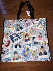 Reusable Shopping Travel Tote Gift Bag Bow Tie Whimsical Cats Pictures TJ Maxx