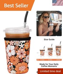 Eco-Friendly Iced Coffee Sleeve – Medium 22-28oz Neoprene Cup Holder, Bohe Daisy