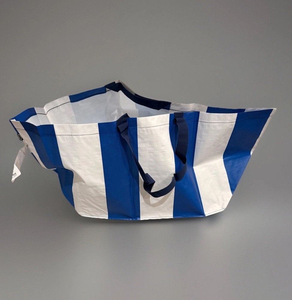 Reusable IKEA SACKKARRA Blue & White Striped Limited 19 Gal Bag Tote X-large New