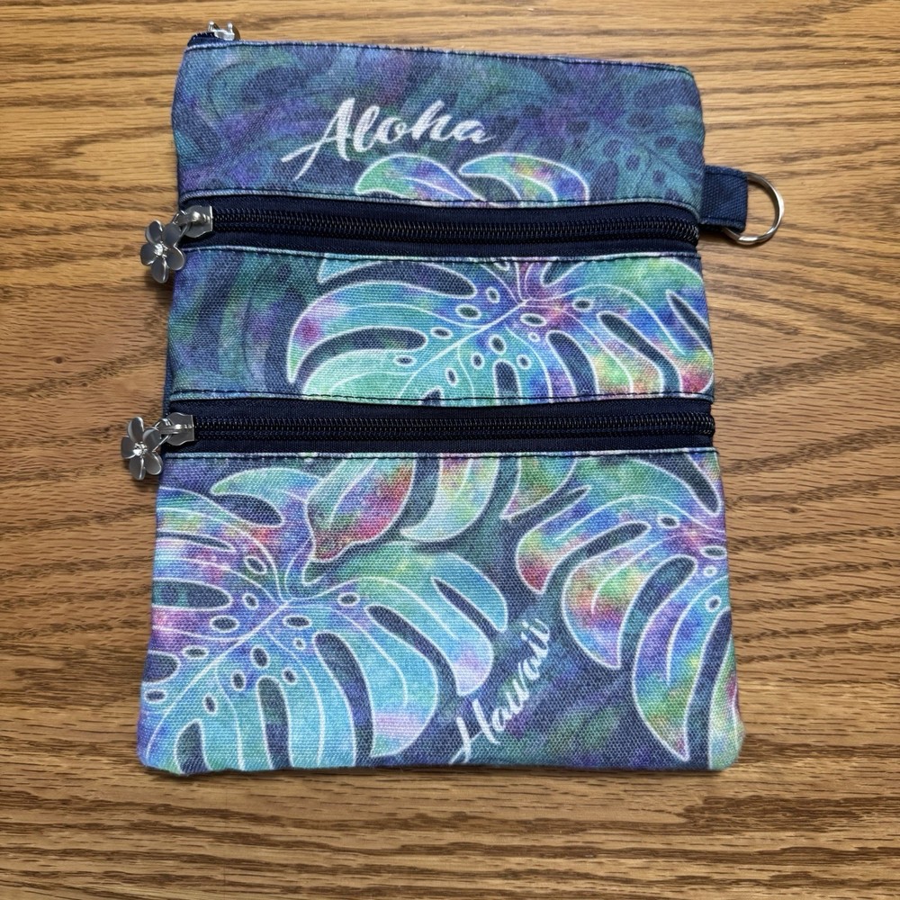 Hawaiian Print Travel Shoulder Neck Wallet Bag Colorful Monstera Island Hawaii N