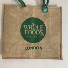 Whole Foods Market London Jute Tote Bag Brown Green New Logo Reusable UK New