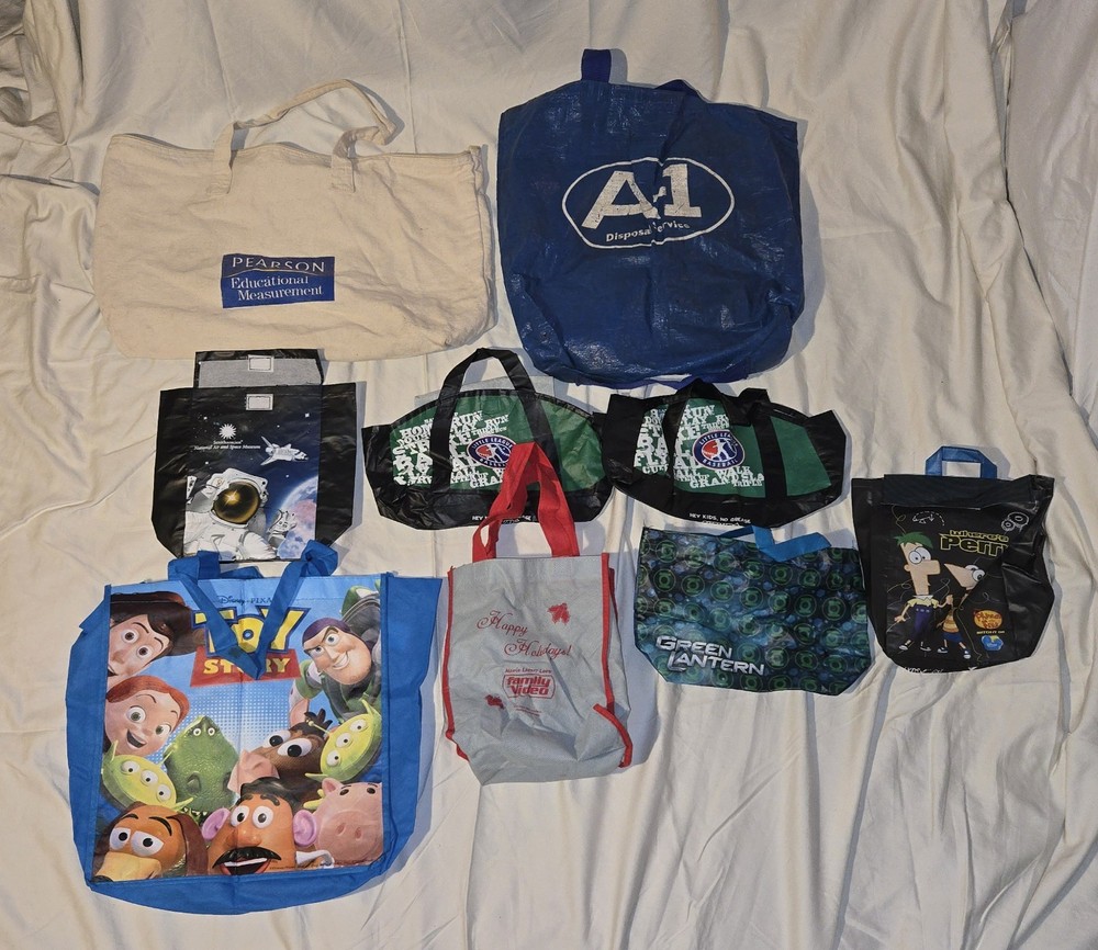 Lot of 9 Random Bags. Recyclable Grocery and Subway Cooler Sandwhich Toy Story