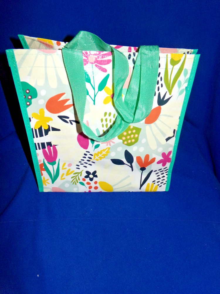 New! Dollar General Reusable Shopping Bag- Spring Flowers W/Green Ribbon Handles