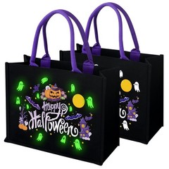 14” Halloween Trick or Treat Bags, Glow in The Dark Halloween Candy Tote Bag…