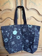 Cynthia Rowley Reusable Cotton Canvas Bag Purple/Blue Celestial Moon Stars Sun