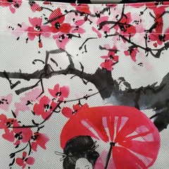 Sakura Geisha Reusable Grocery Shopping Tote Bag Black Handle Straps Daiso Japan