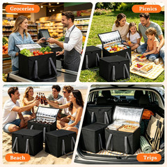 3-Pack XL-Large Insulated Grocery Bags, Collapsible Cooler Bags with Zipper, Mul