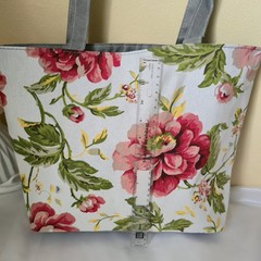 Reusable Tote Bag Floral Pink/Green/White Print Multicolor/Gray Handles