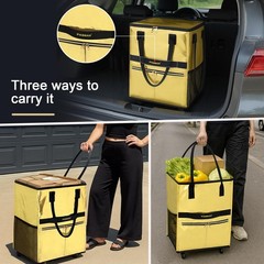 Reusable Grocery Bag on 5 Wheels, Foldable Rolling Tote Bag with Handle and Z…