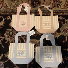 TRADER JOE’S MINI PASTEL STRIPE CANVAS TOTE BAGS SET Of 4 PINK BLUE (x2) BEIGE