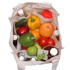 Organic Cotton Grocery Bags with Bottle Sleeve – Set of 1 Foldable & Washable…