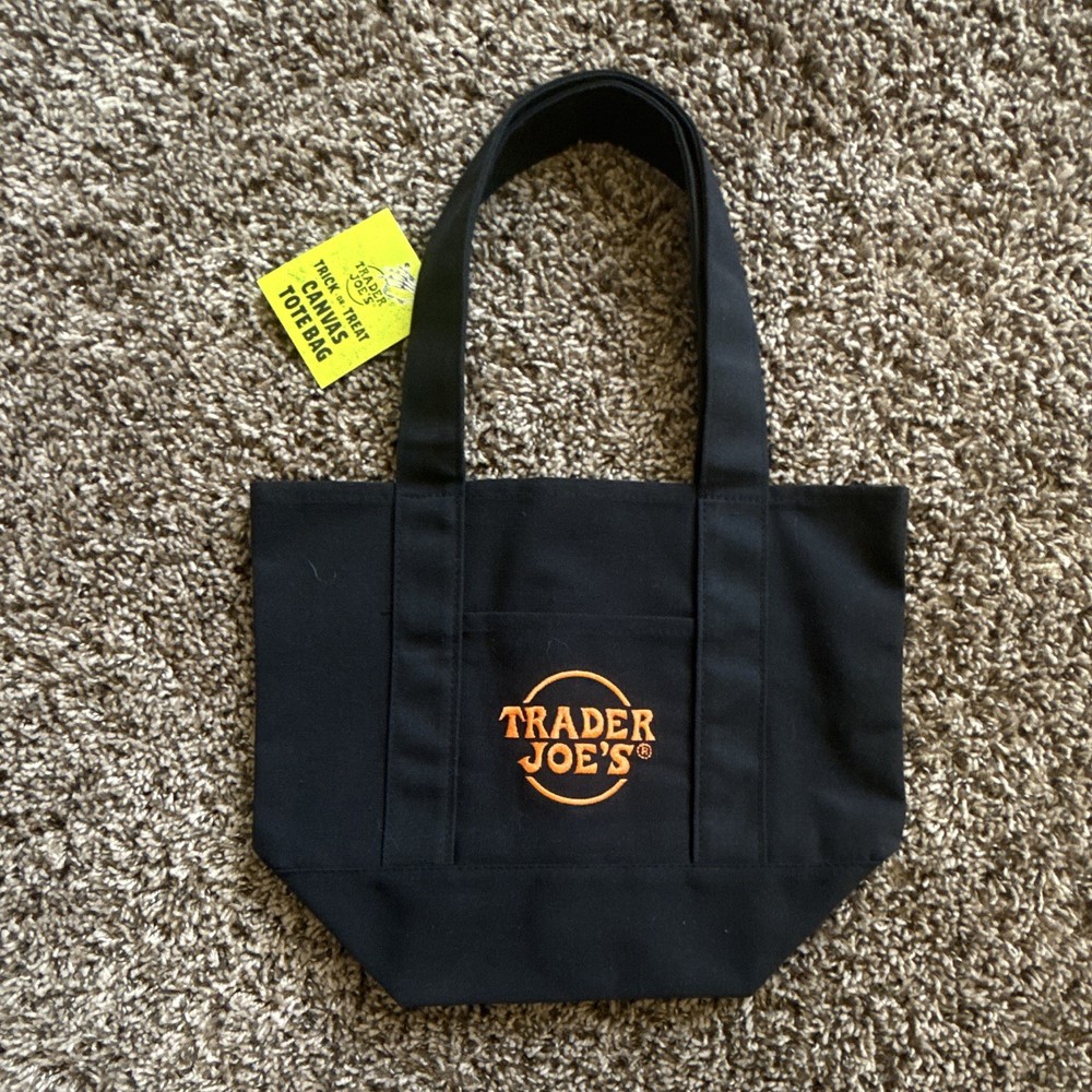 Trader Joe’s Black Logo Reusable Tote Bag Small 13x11x6 Polyester/Cotton
