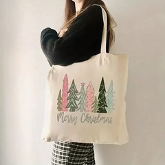 Tote bag Christmas Trees Canvas Tote Bag Reusable Sturdy with “Merry Christmas”