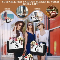 Aliceset Initial Gifts for Women Monogram Canvas Tote Large, As Picture Shown