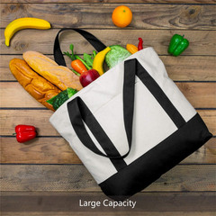 30-Pack Black/Natural Reusable Canvas Tote Bags with Zipper & Pocket