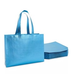 Reusable Grocery Shopping Tote Bags with Handles, Glossy Blue 12.6 x 10 Inch