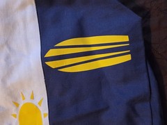 Blue White Yellow Reusable Shopping Bag Medium Surf Sun Surfboard Graphic