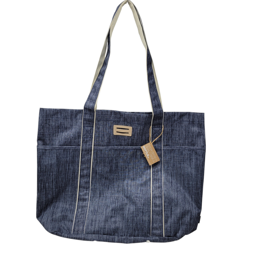 Recycled Plastic Bottles Denim Look Shoulder Tote Bag Pocket Snap Closure NWT