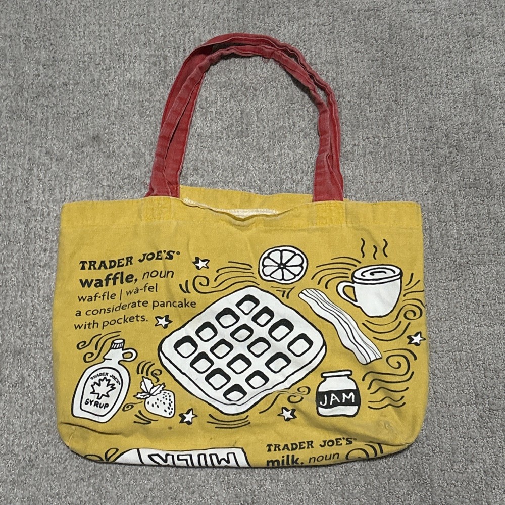 Trader Joe’s reusable canvas tote bag featuring a “Breakfast Waffle” Design