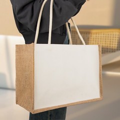 6 PCS Cotton Canvas Tote Bags with Burlap Sides, Reusable Grocery Shopping Bag