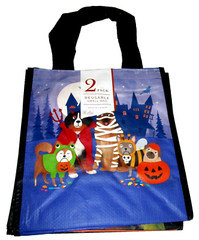 HALLOWEEN Reusable Tote Bags ~ 10″X11″X6″ ~HALLOWEEN PETS /GHOST W/PUMPKINS