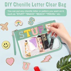 izuzta Clear PVC Flat Pouch, PU Travel Makeup Bag Zipper Pouch Green