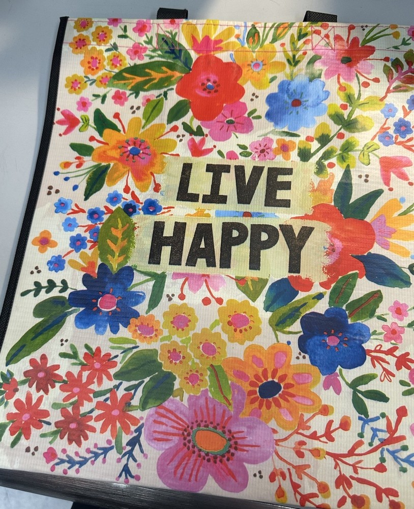 Natural Life Reusable Tote Bag, “Live Happy,” NEW, XL