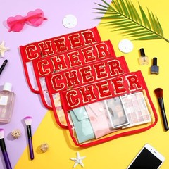 Abbylike 4 Pcs Makeup Bag Clear Letter Chenille Patch Red