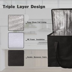 4 Pack Large Insulated Reusable Grocery Bags (Black, 35L), Foldable Cooler To…