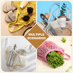 Reusable Mesh Produce Storage Bags Washable Portable Bag Short Handle, Rose Red