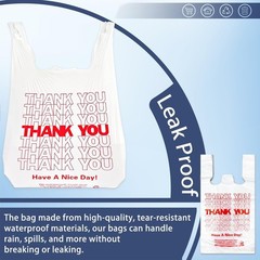 Reusable White Thank You T-Shirt Bags – 200PCS Grocery Shopping & Supermarket Ba