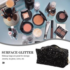 VALICLUD Sequin Cosmetic Bag Square Lightweight Portable Makeup Black