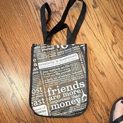 Lululemon Reusable Tote Bag Black/White Text Print “friends are more important”