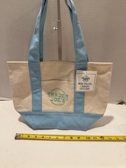 NWT Trader Joes Mini Pastel Canvas Tote Bag Blue Reusable Grocery Bag