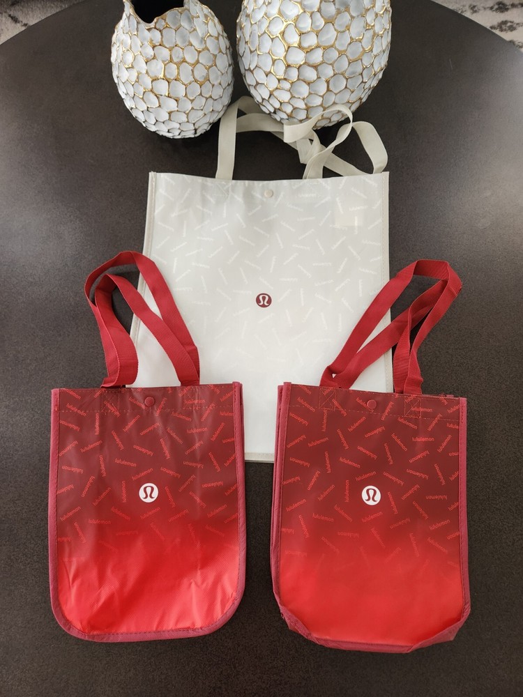 Lululemon Reusable Shopping Tote Bag Large White Small Red Lot 3 New